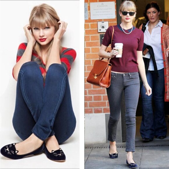 Charlotte Olympia Kitty Cat Navy Blue Velvet Flats Loafers Gold, EU 39 US 8.5-9 - Picture 11 of 12